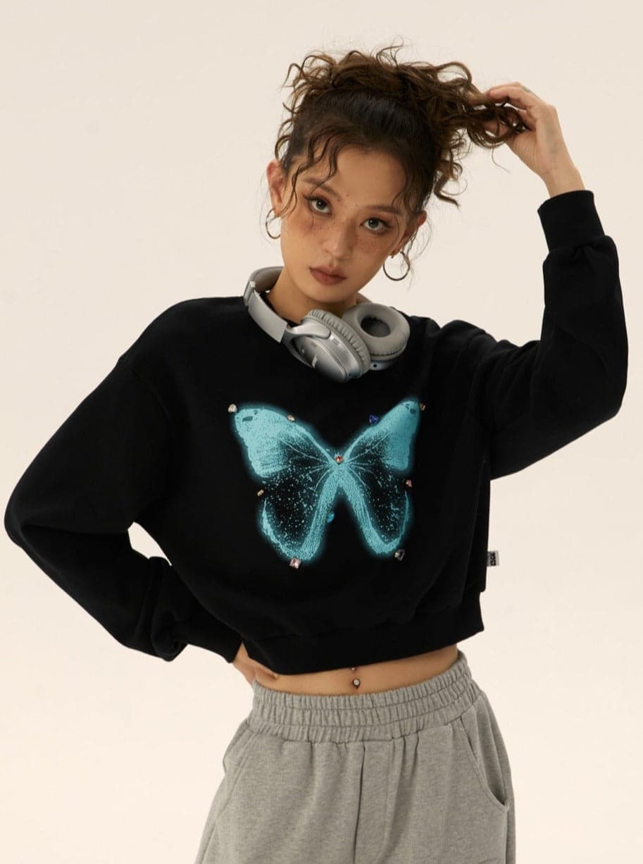 Butterfly Print Vintage Sweatshirt - chiclara