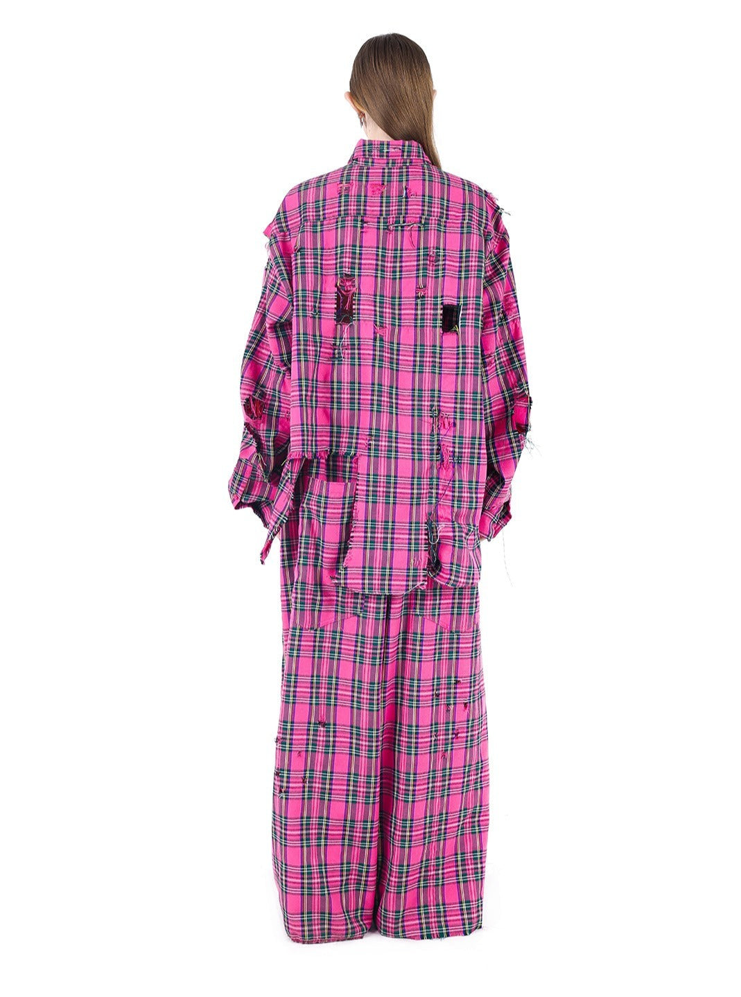 PINKSPINK Oversized Punk Plaid Shirt - Hot Pink