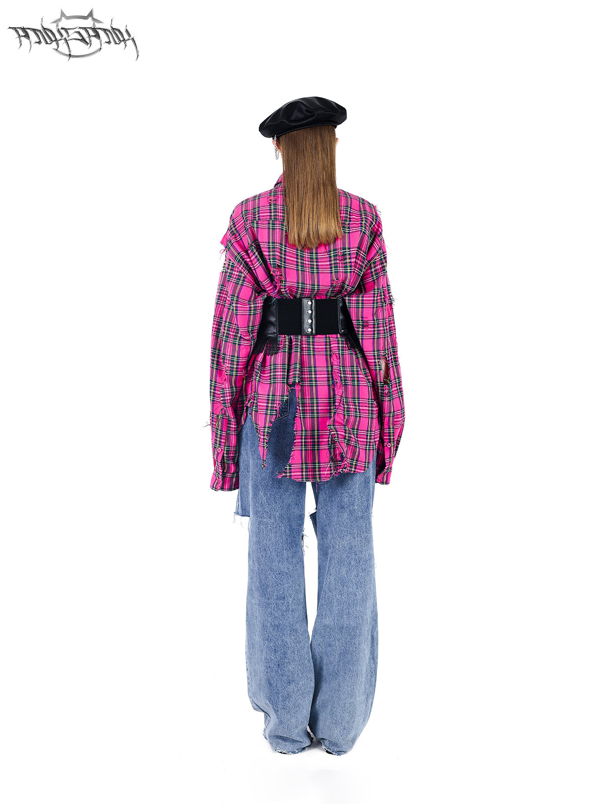 PINKSPINK Punk Plaid Oversized Shirt - Hot Pink