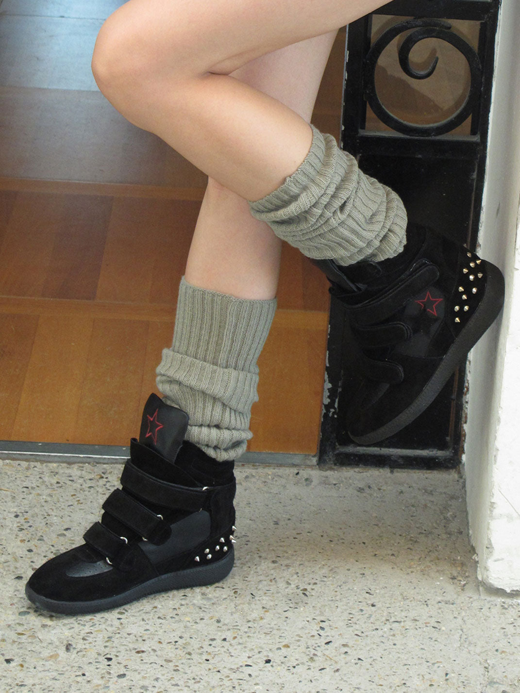 Velcro Leather Hidden-Wedge Sneakers