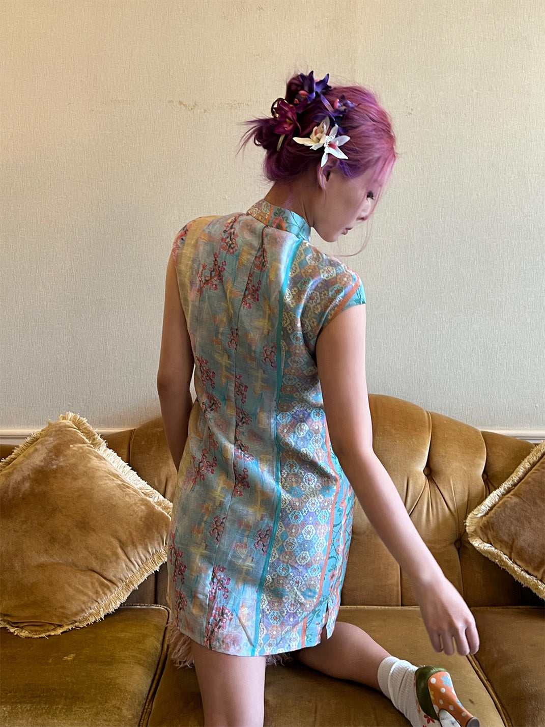 Chinese-Style Print Cheongsam Dress