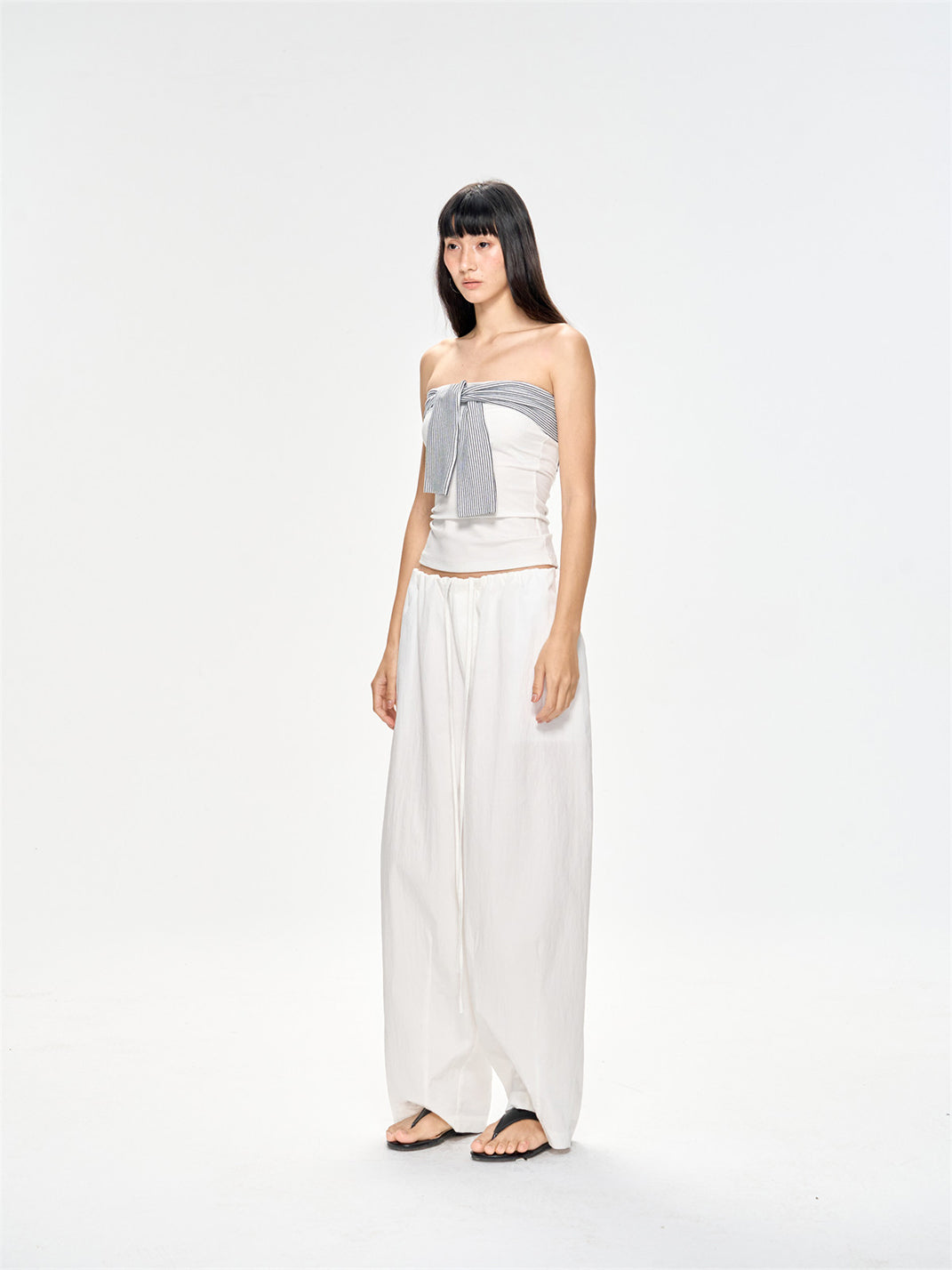 Slim Waist Gathered Draped Long Pants