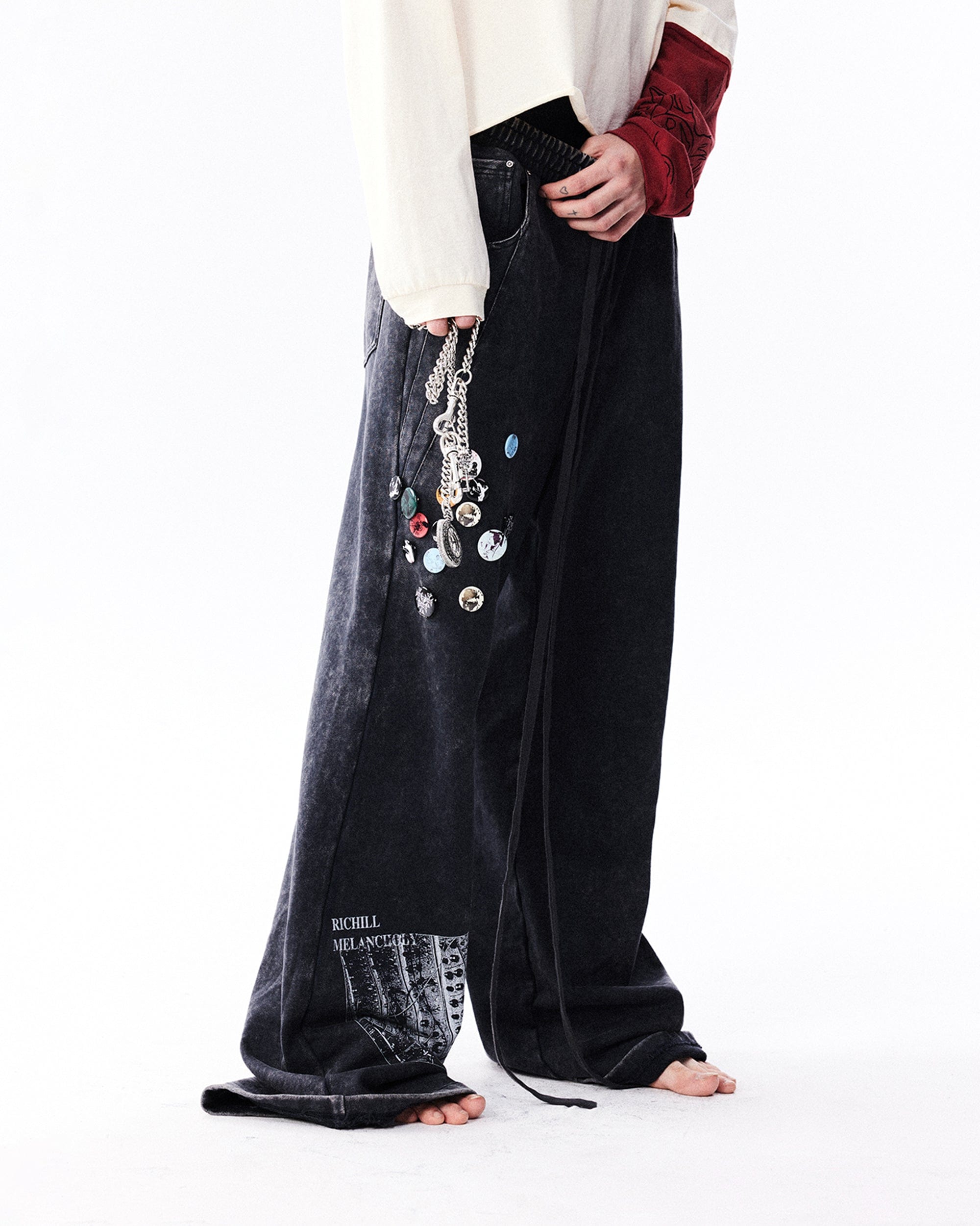 Pin Badges Velvet Wide-Leg Pants