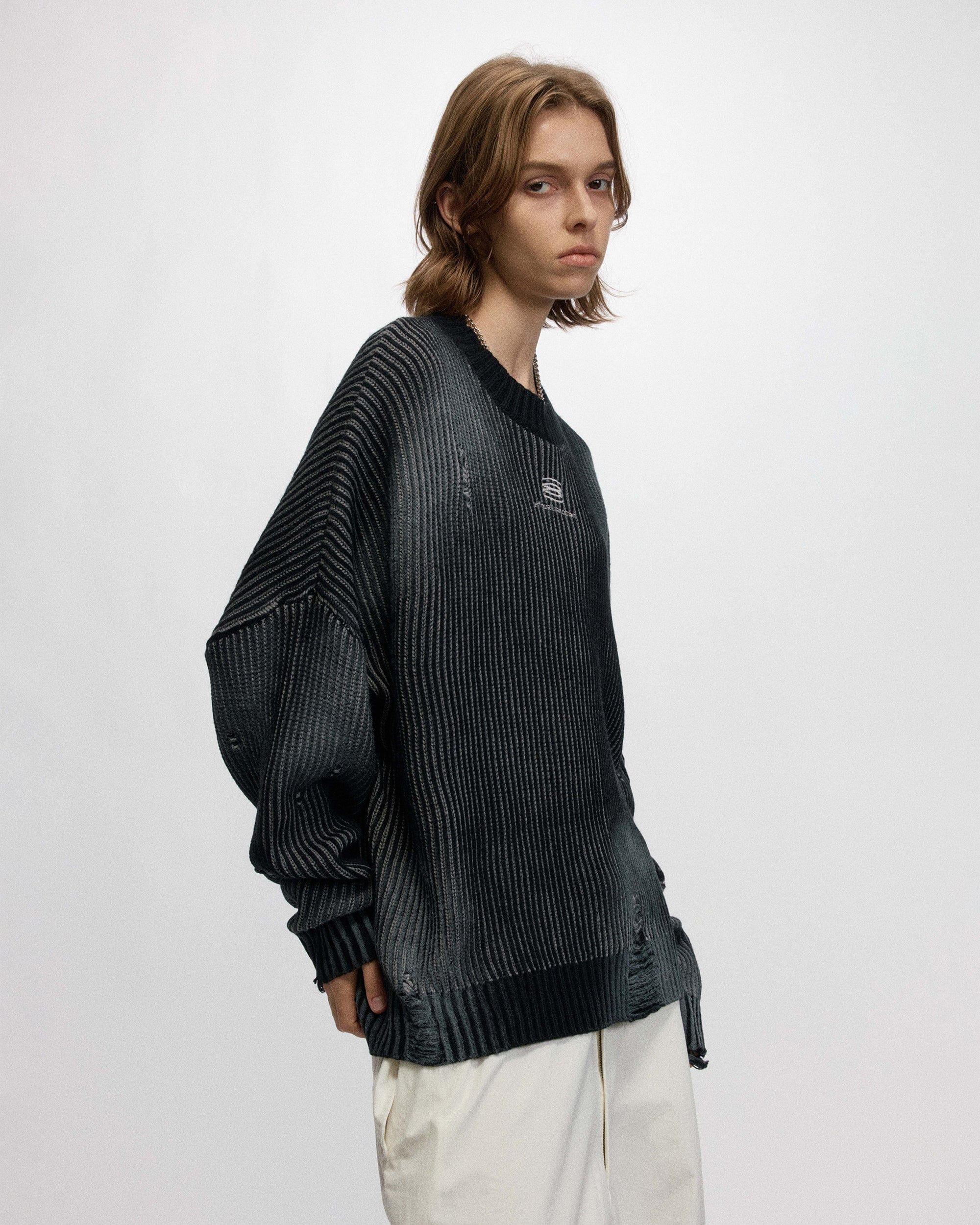 Distressed Ribbed Logo Sweater