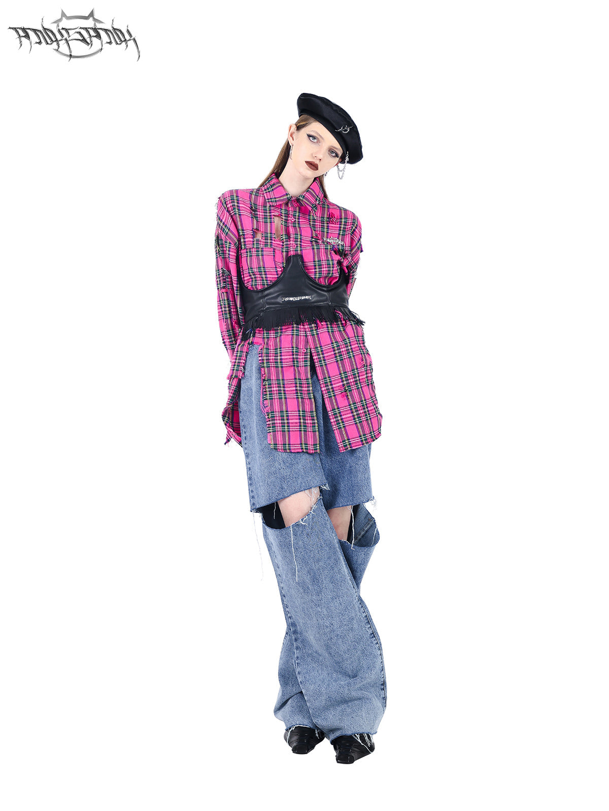 PINKSPINK Punk Plaid Oversized Shirt - Hot Pink