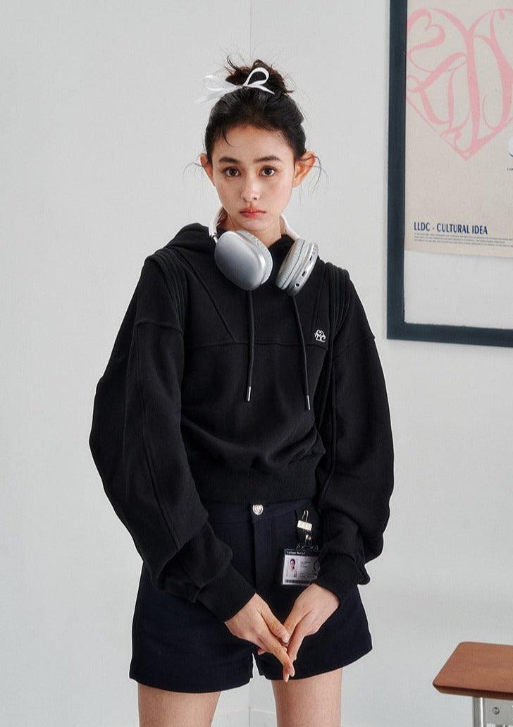 Embroidered Oversize Drop Shoulder Cropped Hoodie