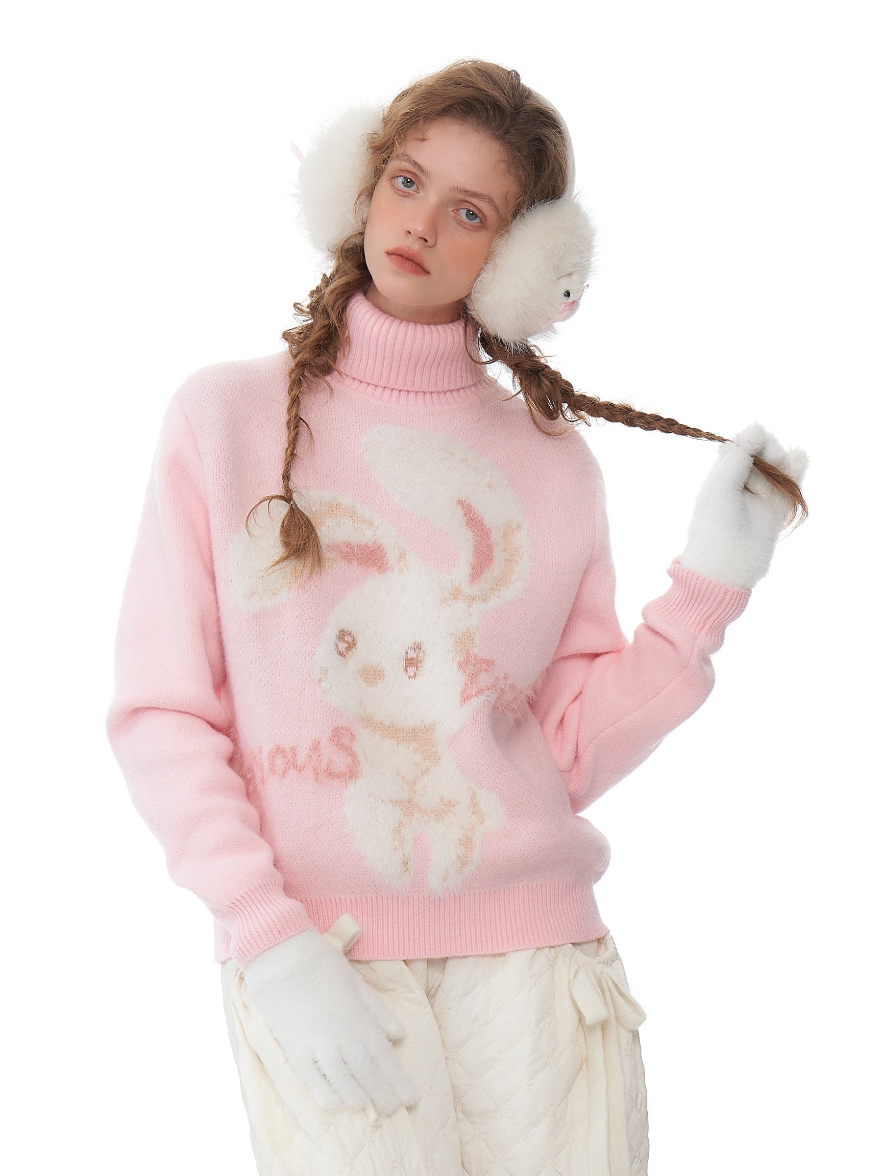 Pink Bunny Turtleneck Sweater