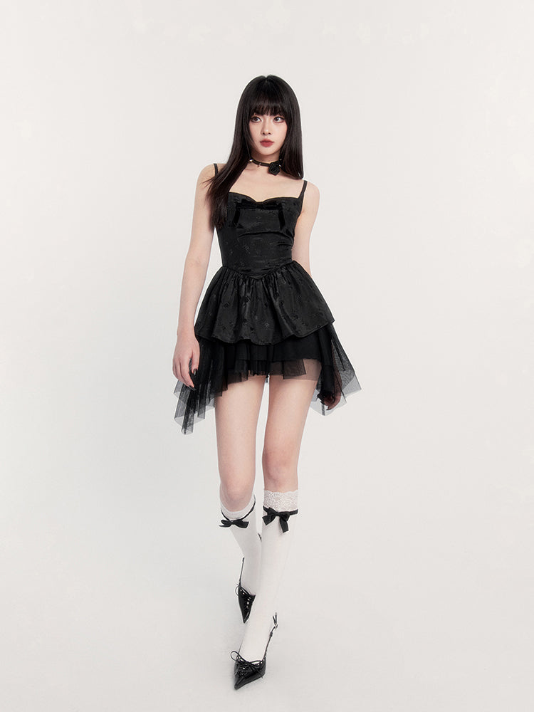 Gothic Lolita Dress with Layered Tulle Skirt