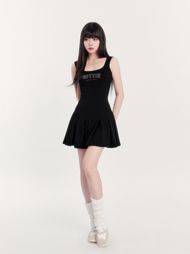 Square Neck Pleated Tennis Dress