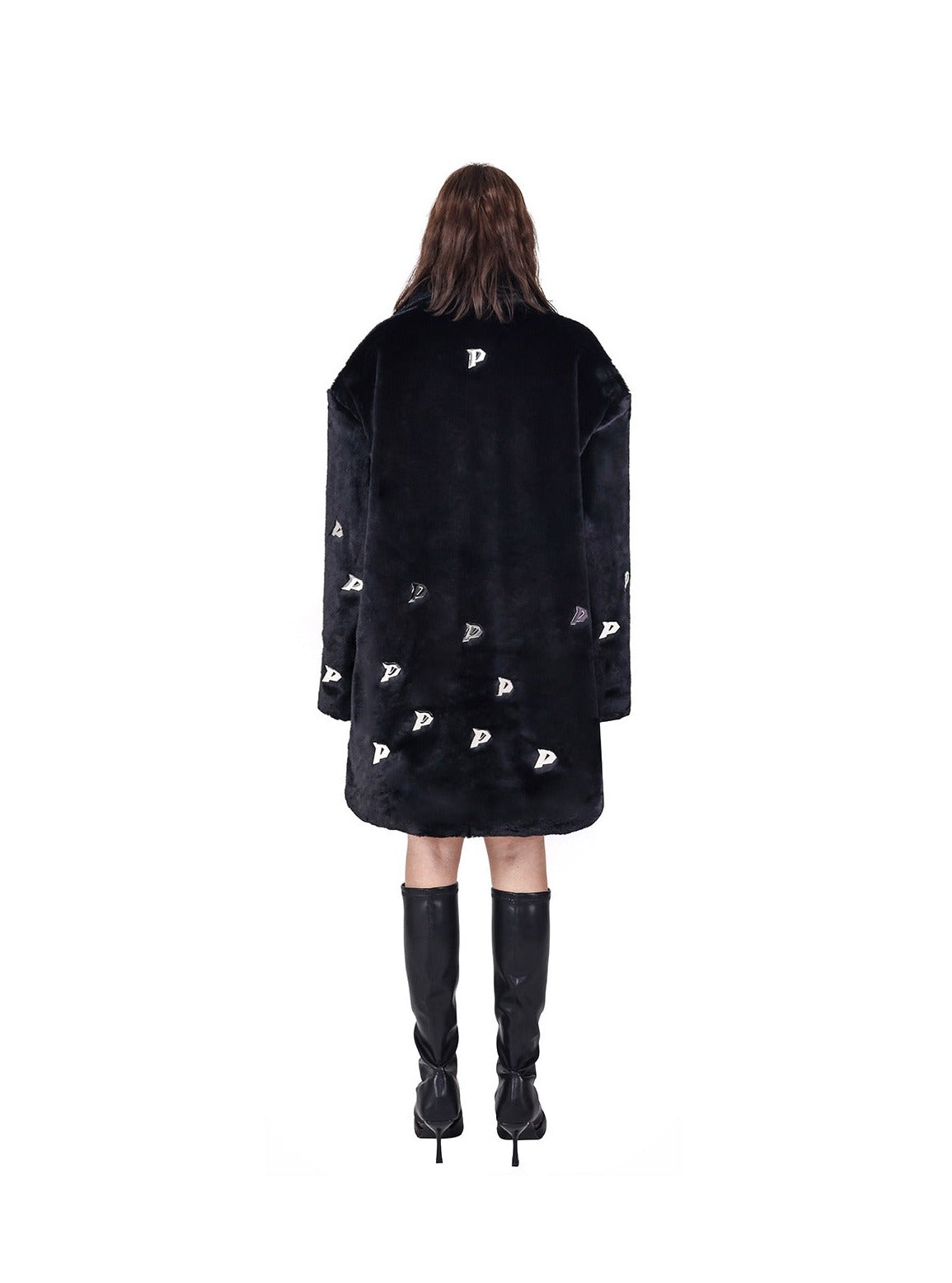 PINKSPINK Embroidered Ghost Faux Fur Coat - Black