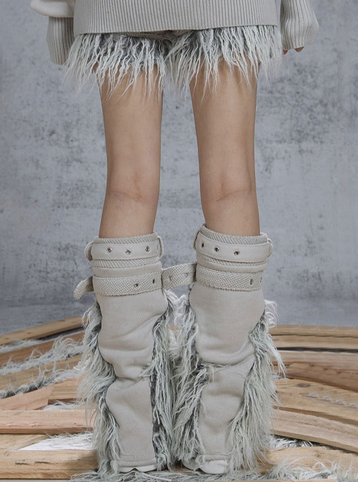 ARIADNAw Fringed Buckle-Strap Boots - Off-White (Women's)