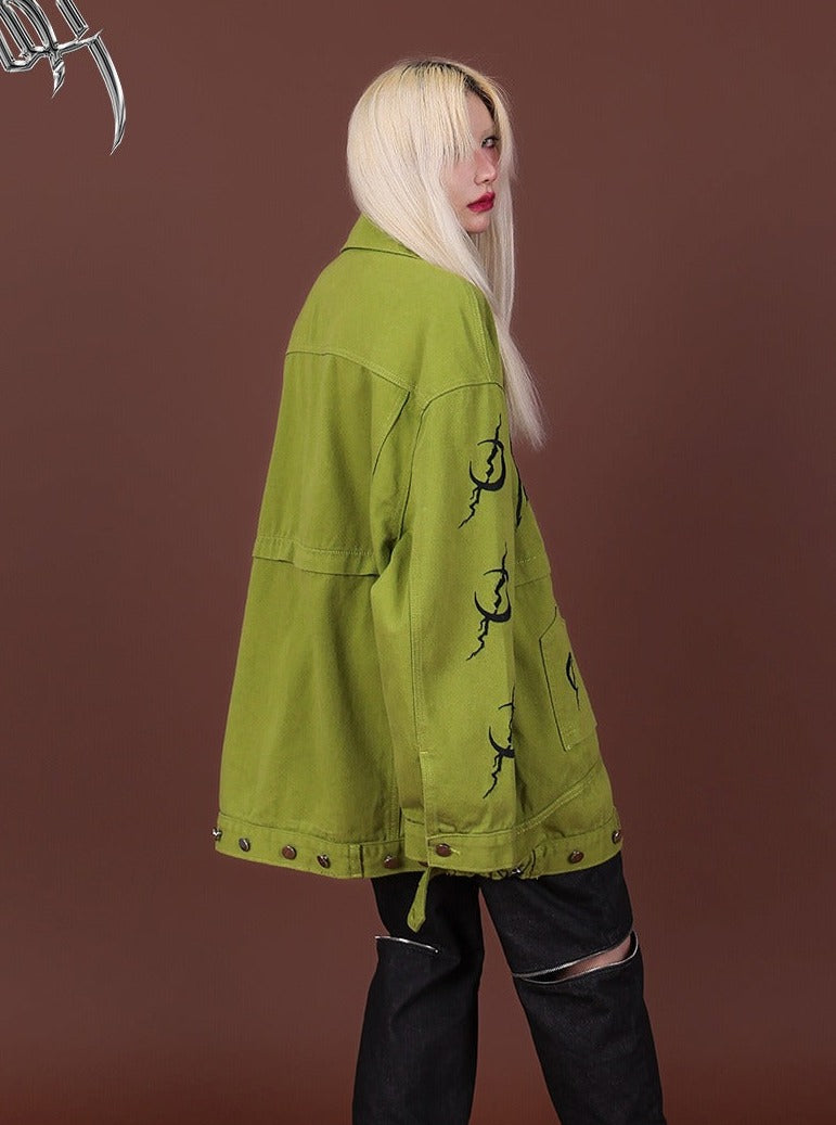 PINKSPINK Graffiti Oversized Utility Jacket - Lime Green and Pastel Pink