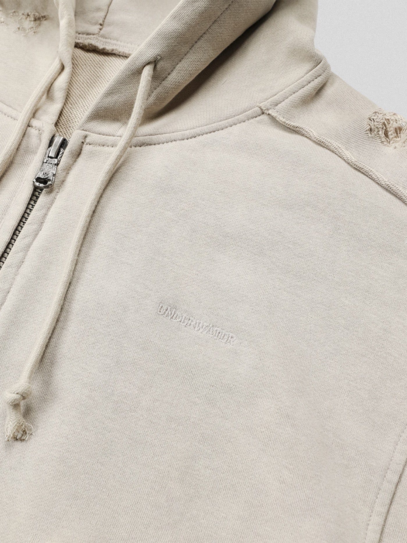 Distressed Beige Zip-up Hoodie