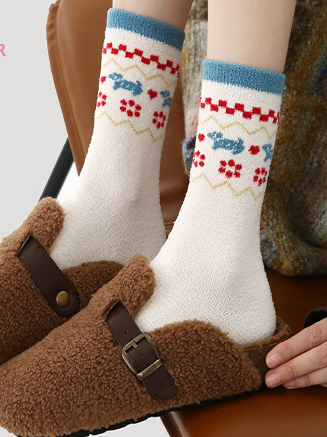 3 Pack Cute Coral Fleece Mid-calf Socks for Women