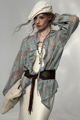 Lace Shirt Contrasting Diagonal Dress Set