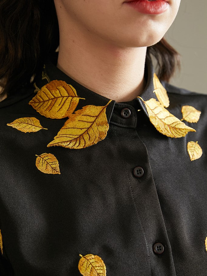 Golden Leaf Embroidered Blouse - chiclara