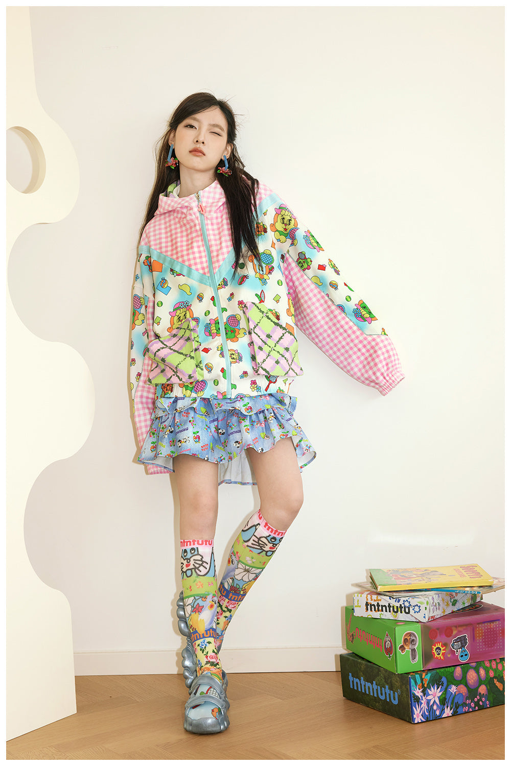 Kawaii Gingham Sporty Windbreaker