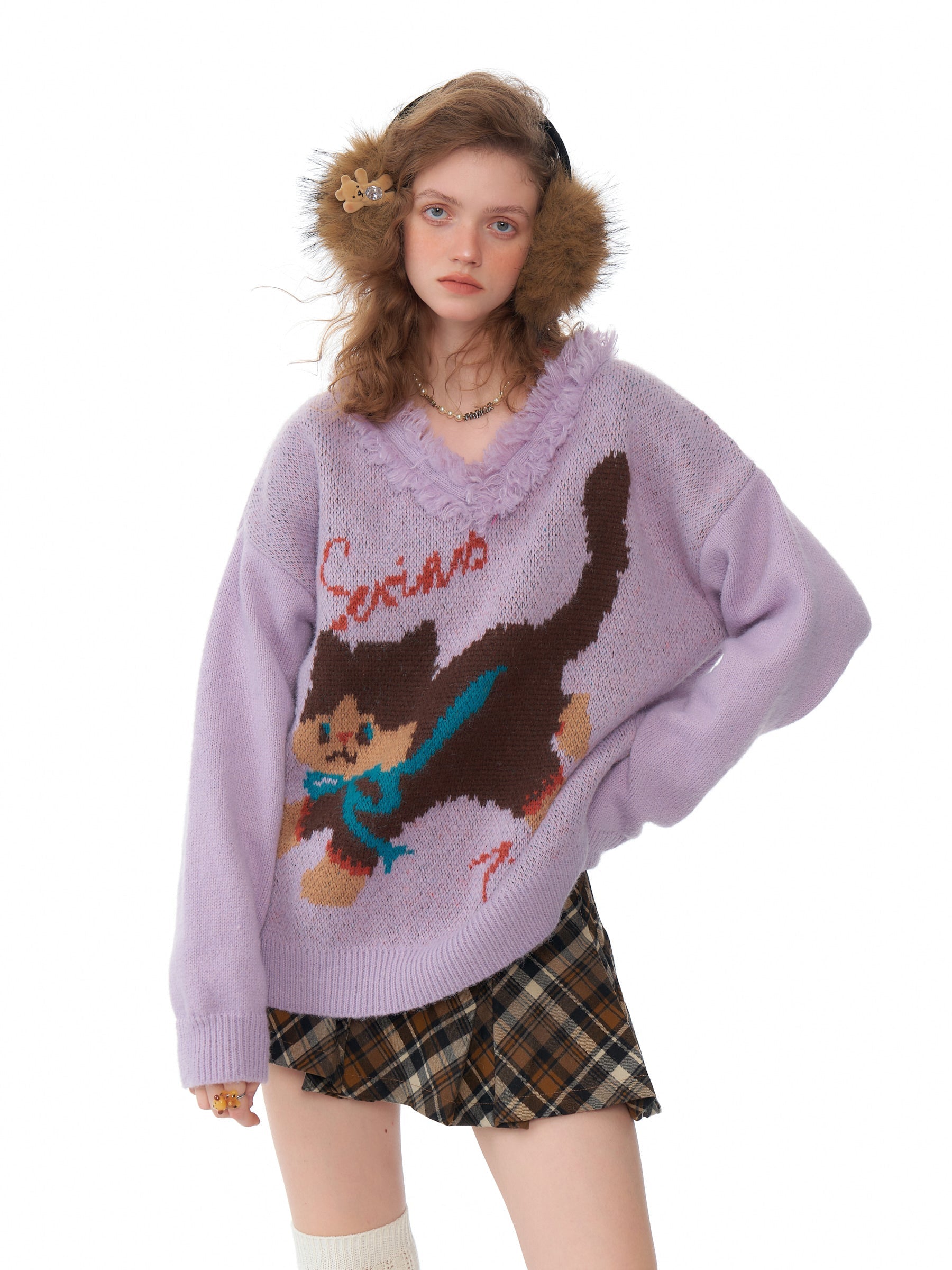 Dancing Cat Knit Sweater