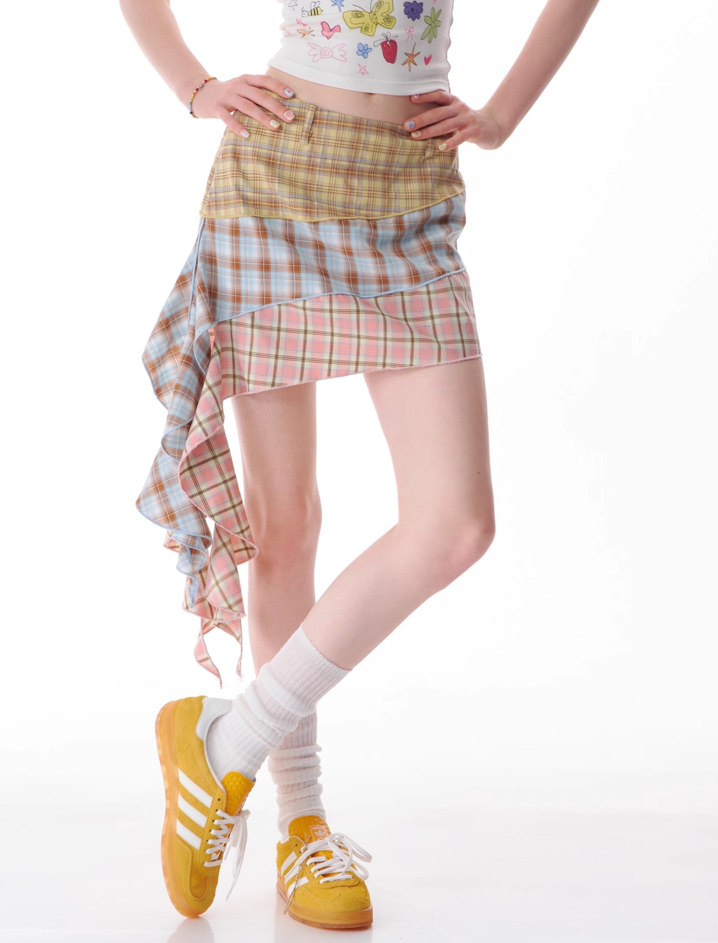 Asymmetric Patchwork Plaid Mini Skirt