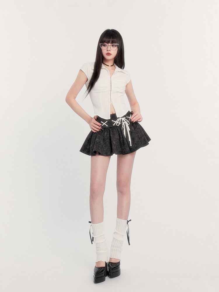 Laced Mini Pleated Skirt