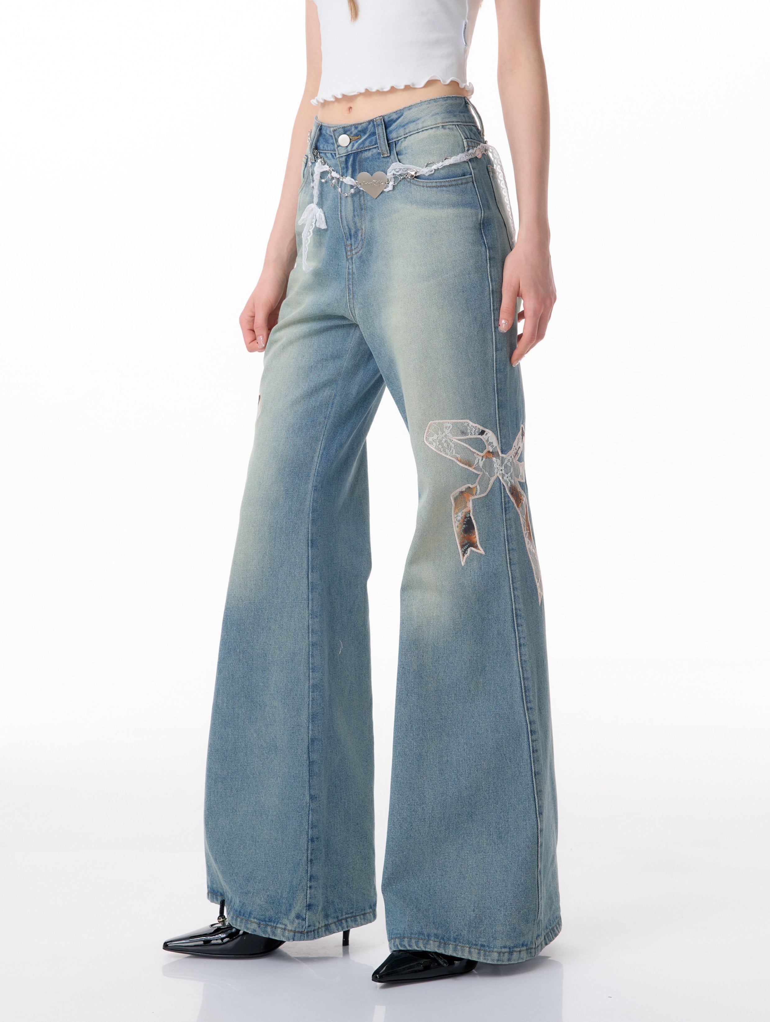 Bow Patch Flare Jeans