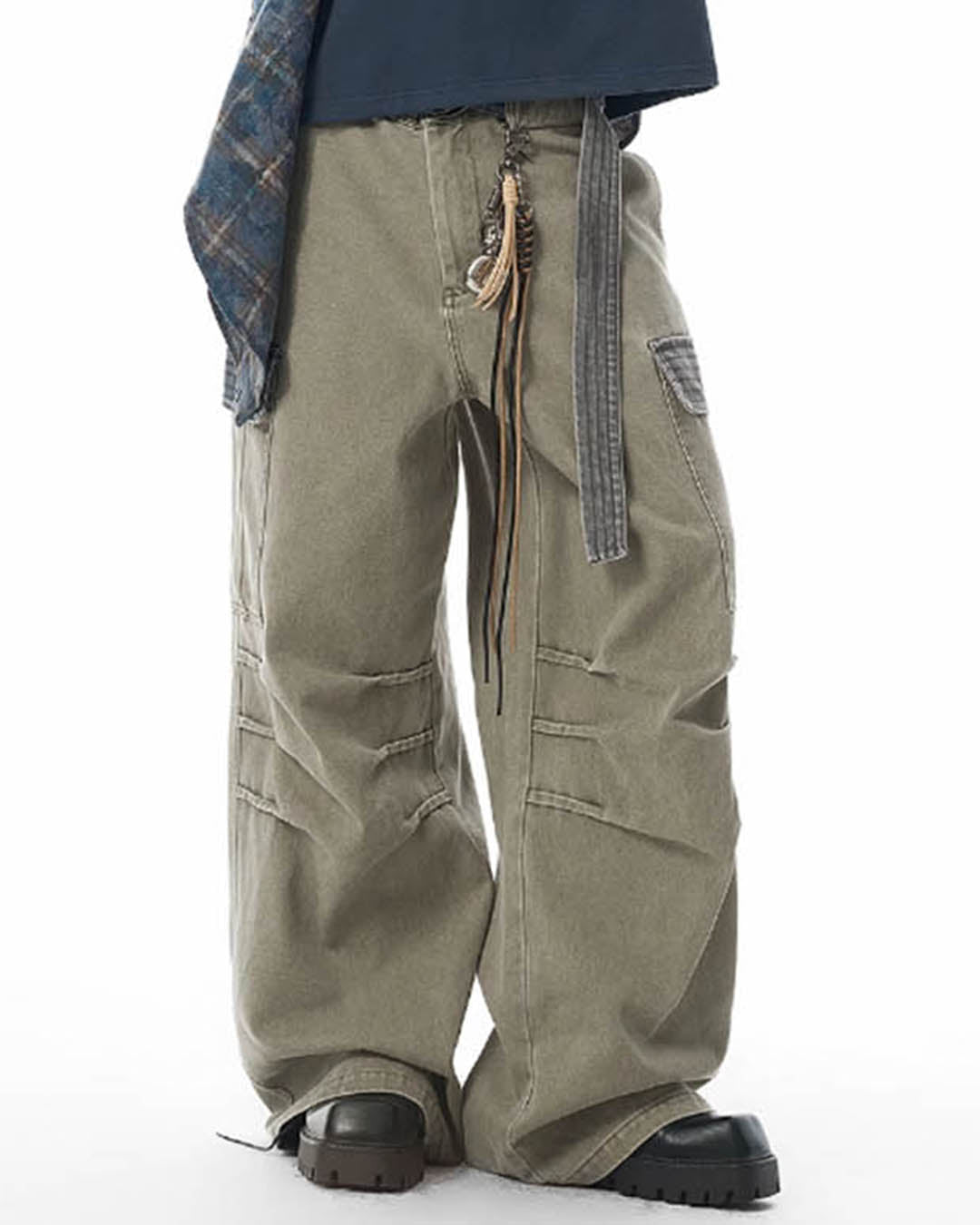 JHYQ Contrast Color Pleated Baggy Cargo Pants | Face 3 Face