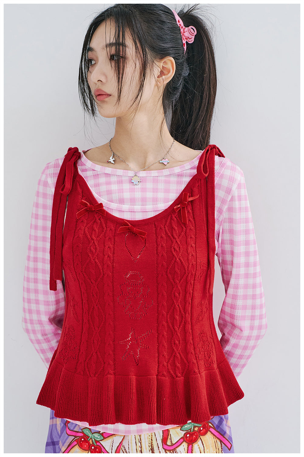 Red Bow Knit Camisole Tank Top