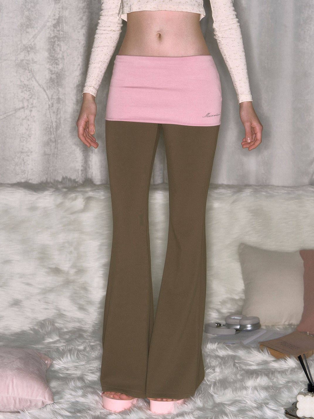 Colorblock Rhinestone Flared Pants