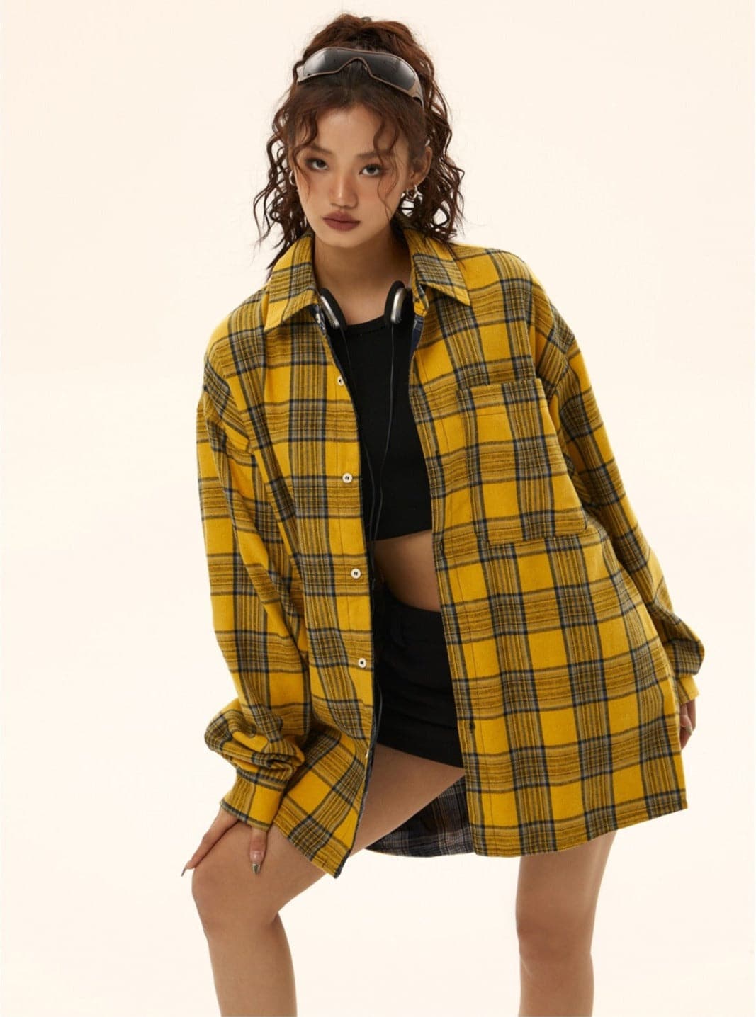 Dual-Layered Long Sleeve Shirt Jacket - chiclara