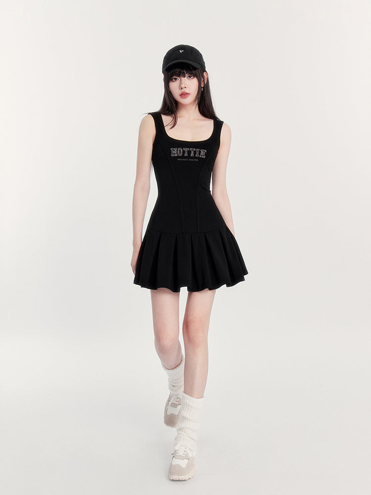 Square Neck Pleated Tennis Dress