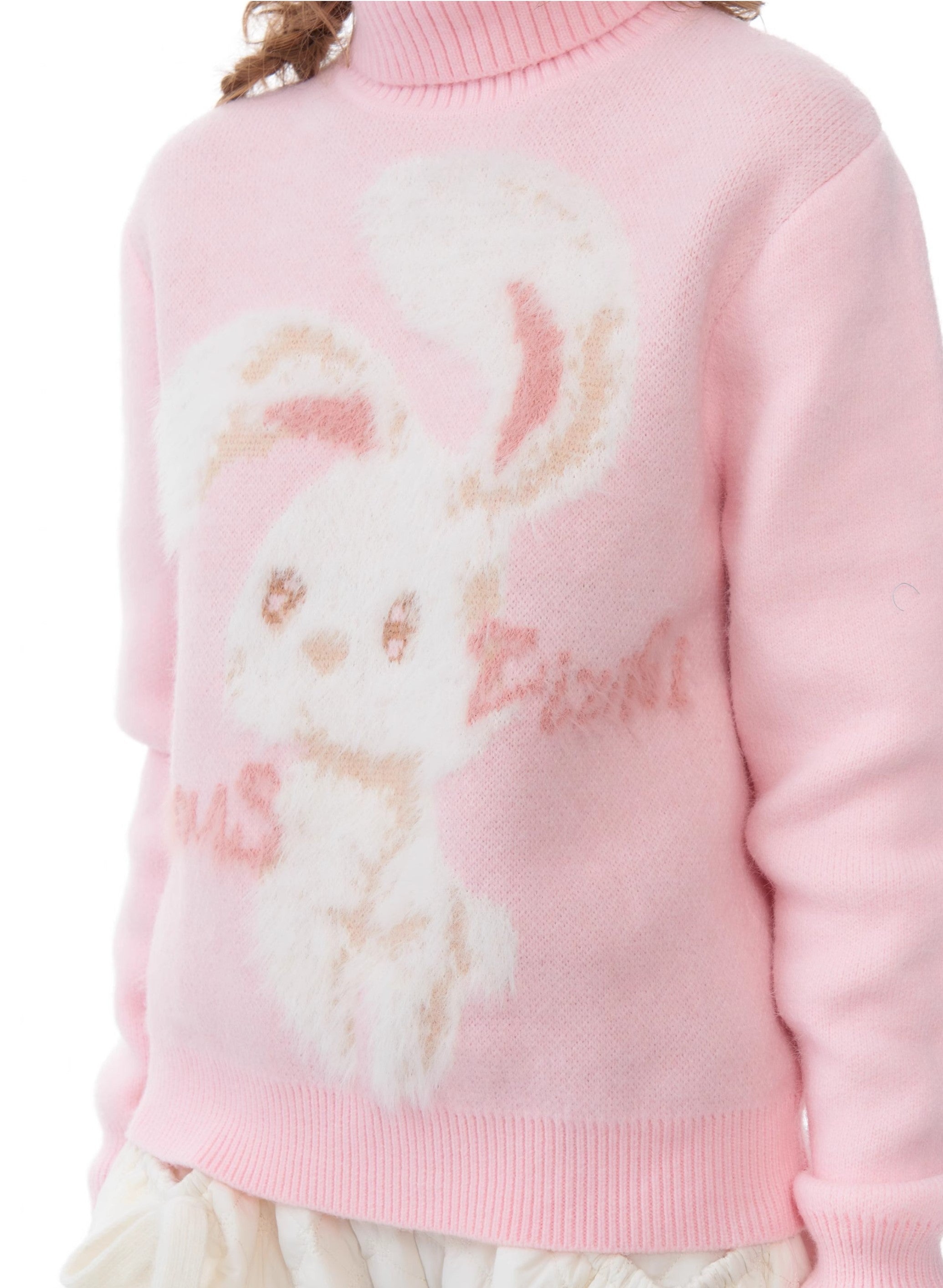 Pink Bunny Turtleneck Sweater