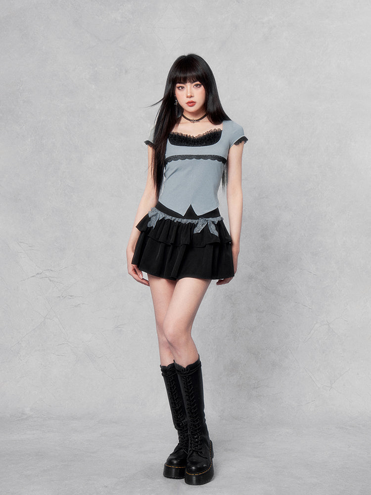 Lace Trim Maid Top/Skirt