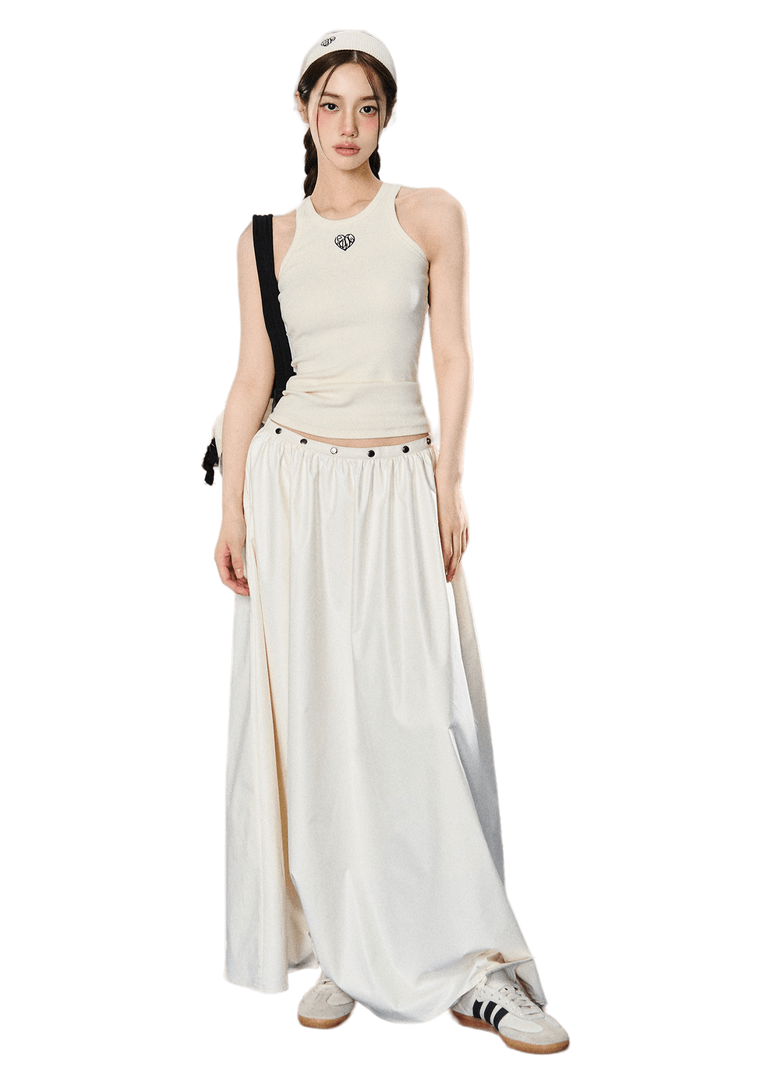 French Normcore Studded Vest Top & Maxi Skirt Set