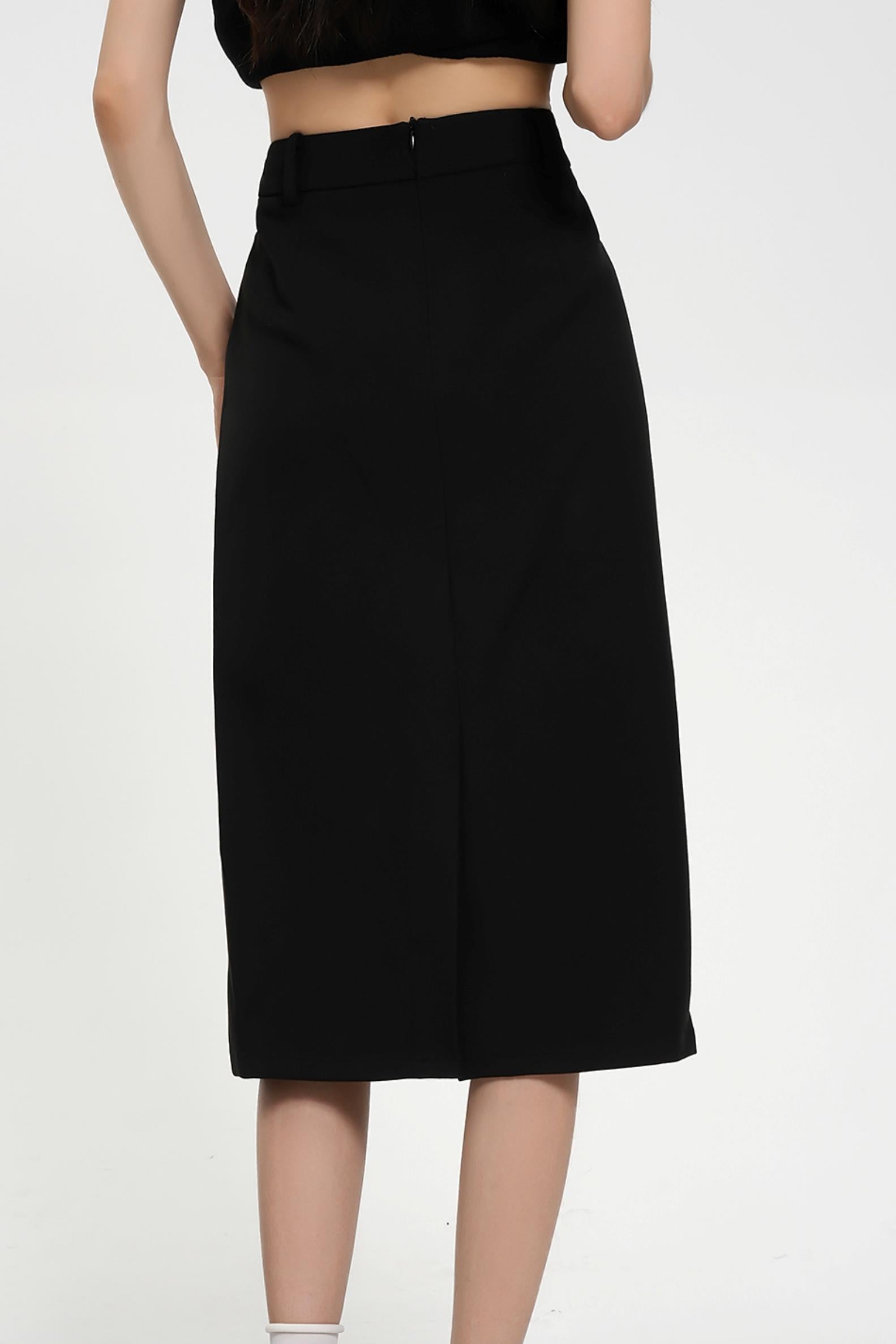 Pleated Midi Skirt - High-Waisted A-Line Olive Green Office Wear