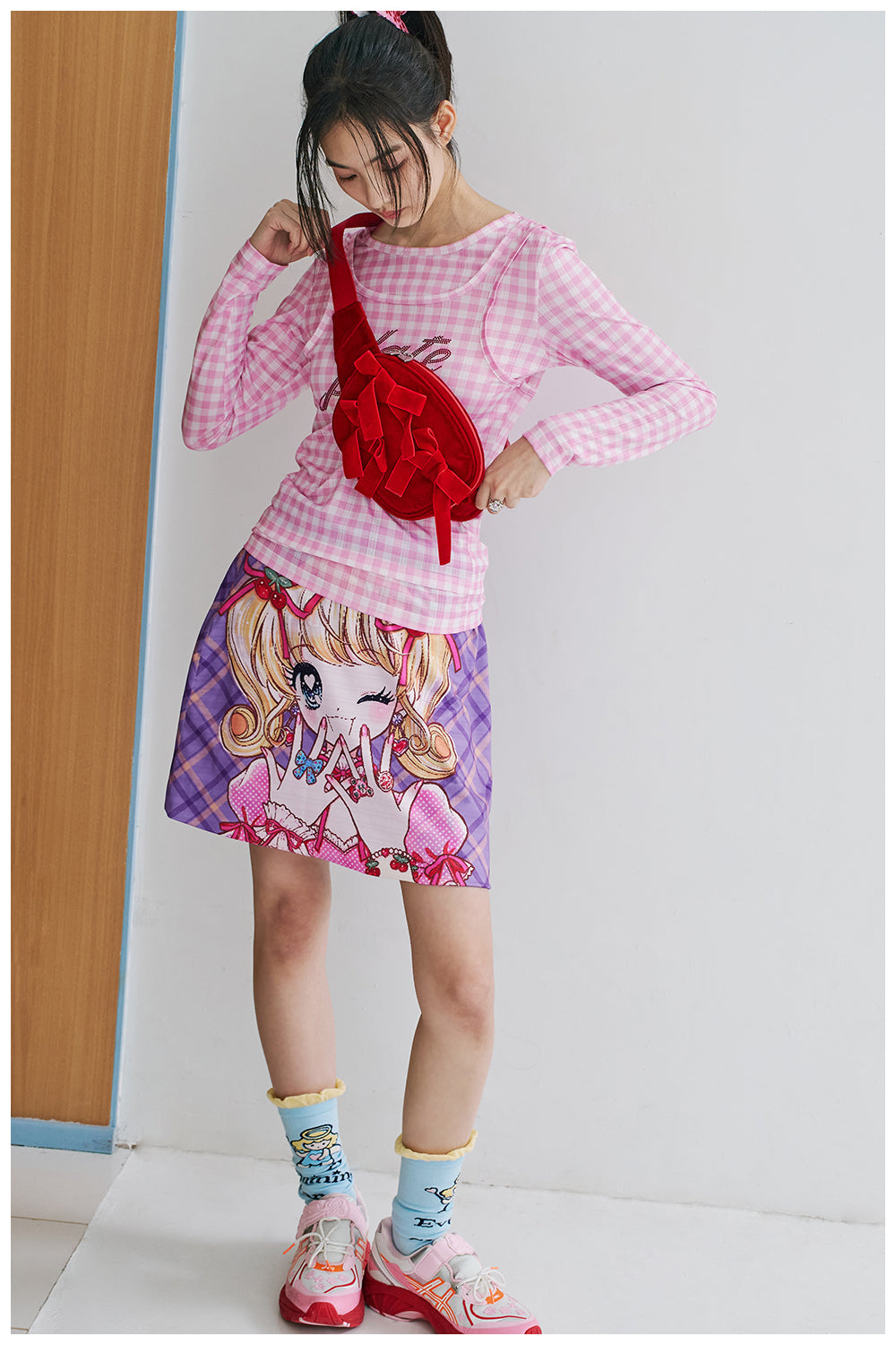 Red Velvet Bow Belt Bag Pack