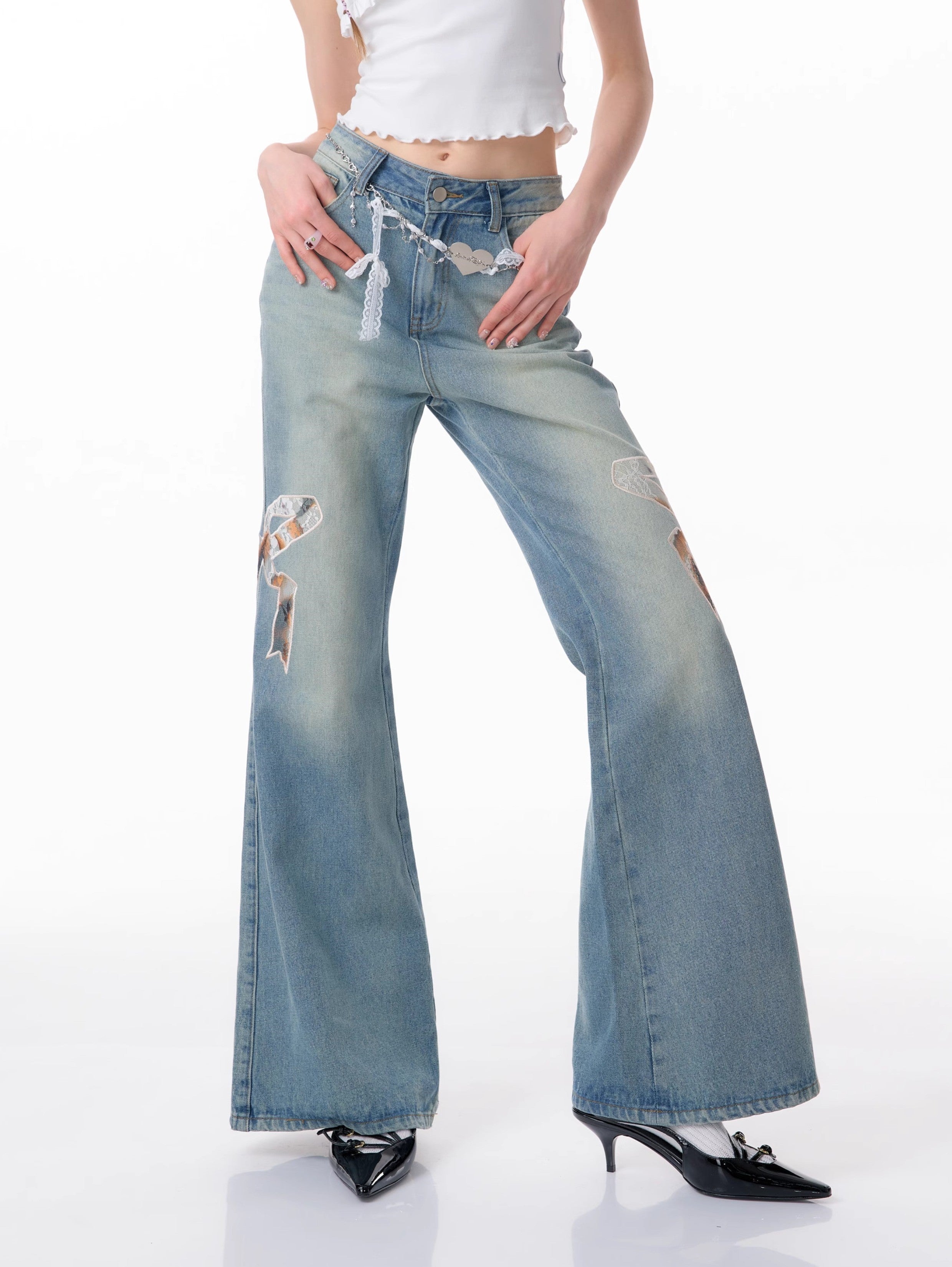 Bow Patch Flare Jeans