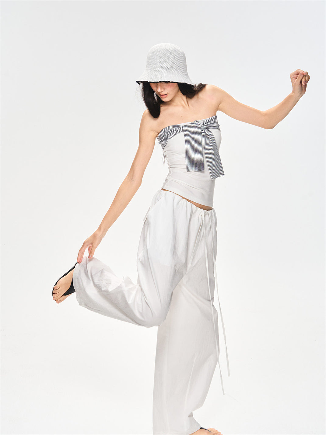 Slim Waist Gathered Draped Long Pants