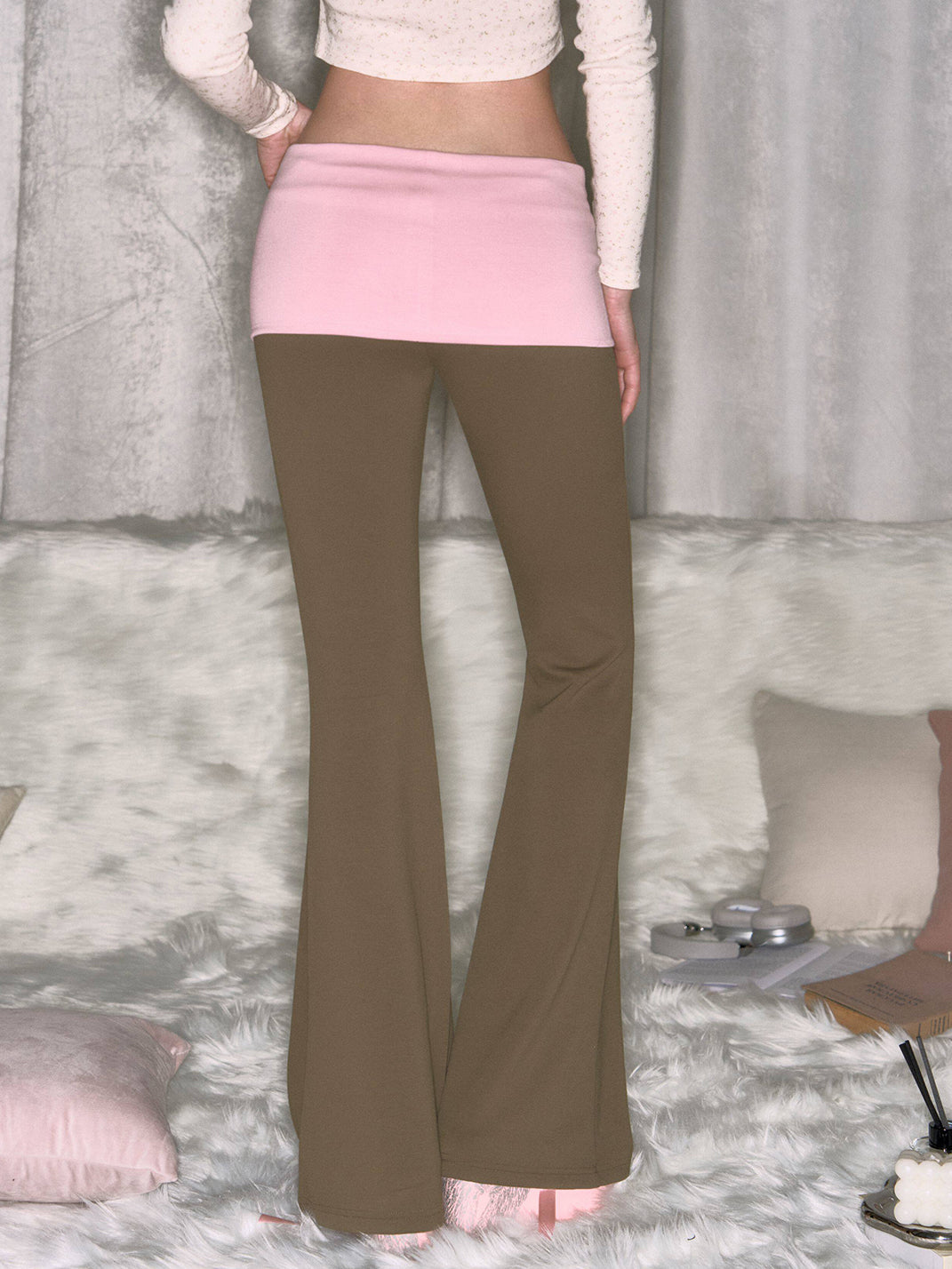 Colorblock Rhinestone Flared Pants