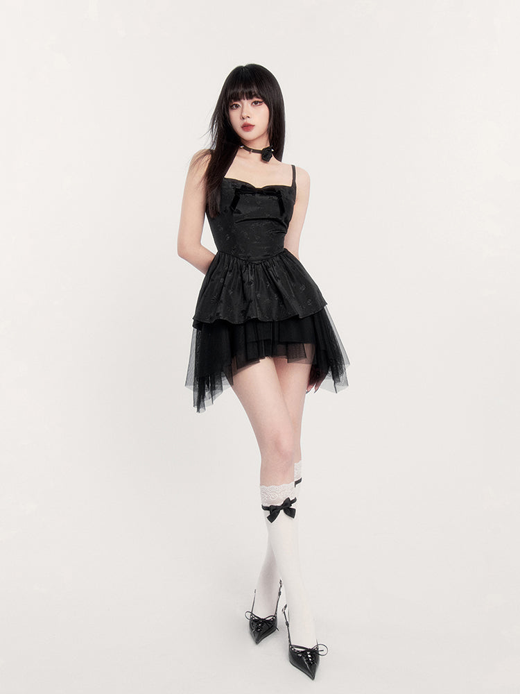 Gothic Lolita Dress with Layered Tulle Skirt