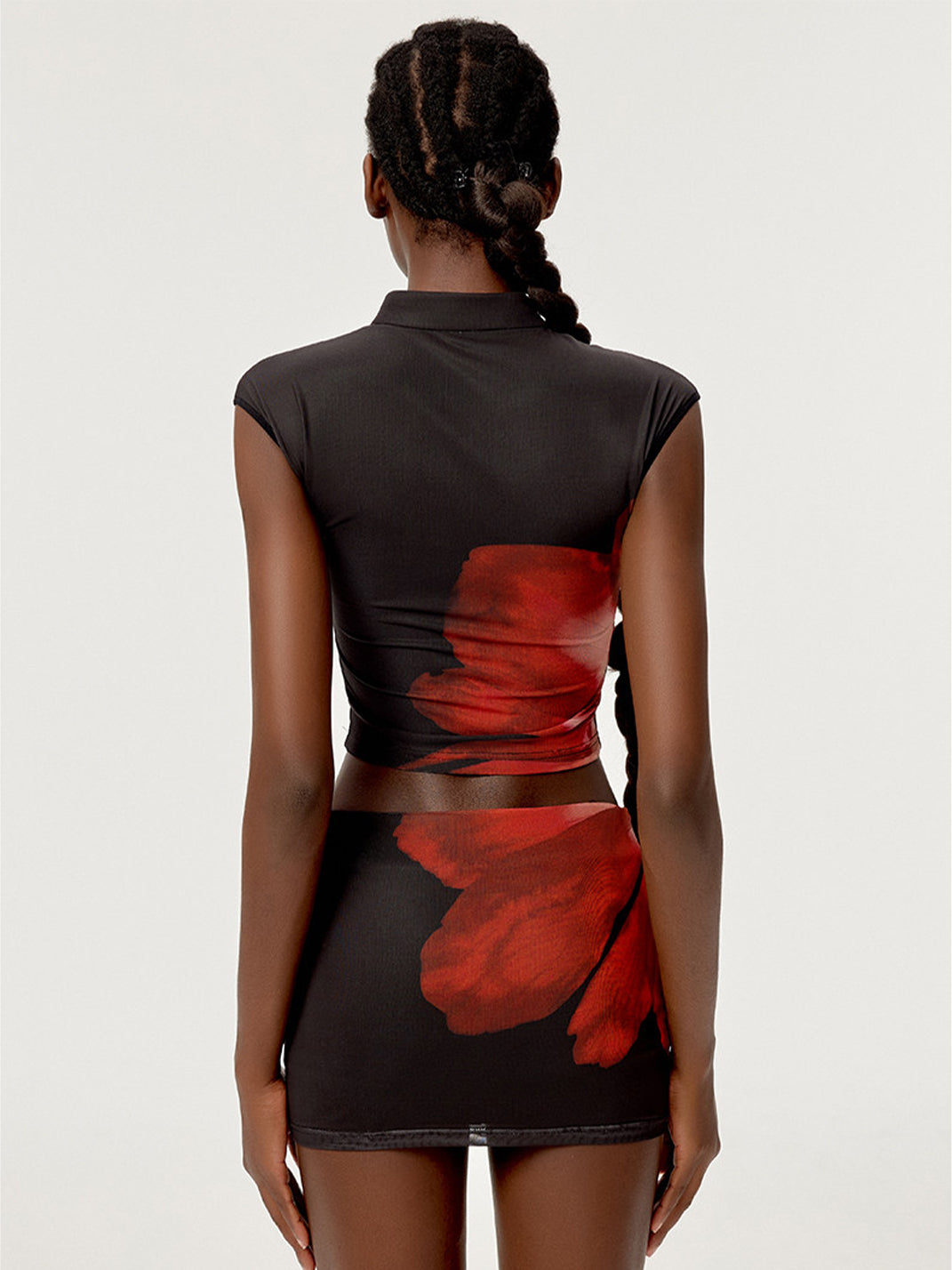 Cheongsam Collar Crop Top Skort Set