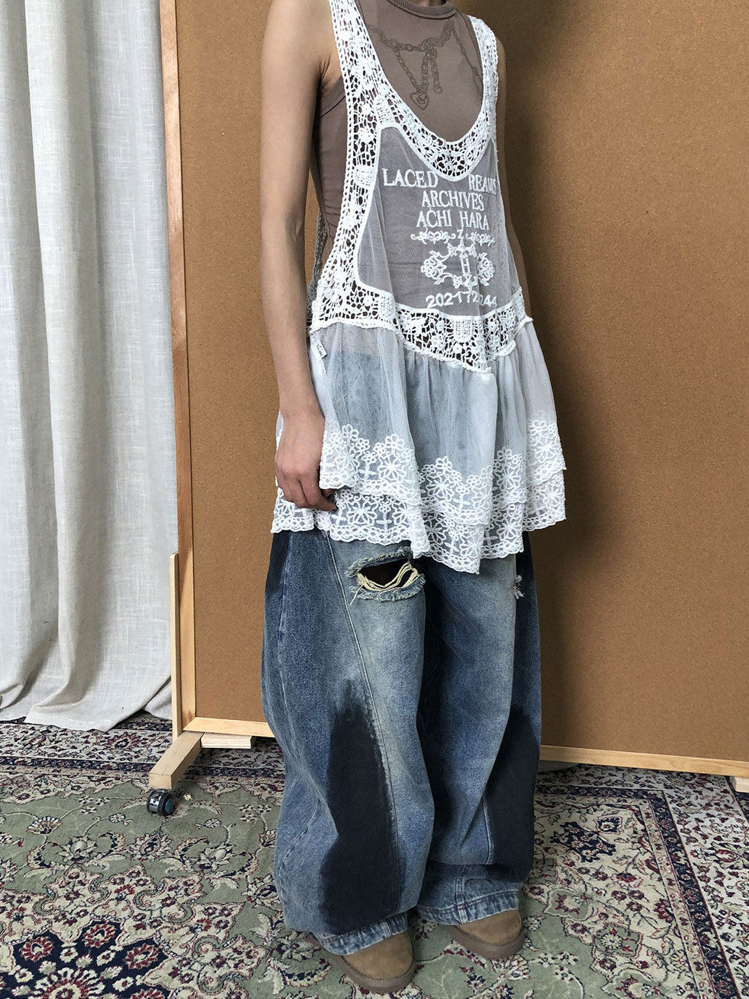 Racerback Lace Mesh Slip Dress