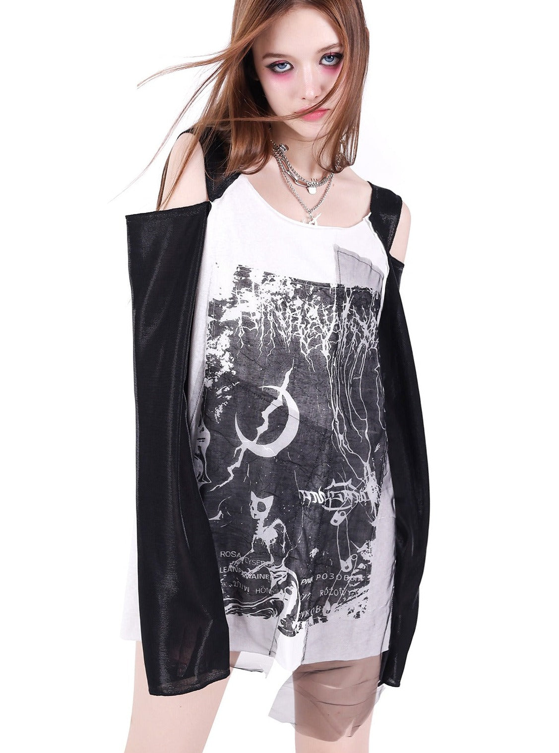 PINKSPINK Lunar Grunge Cold Shoulder Top - Black/White