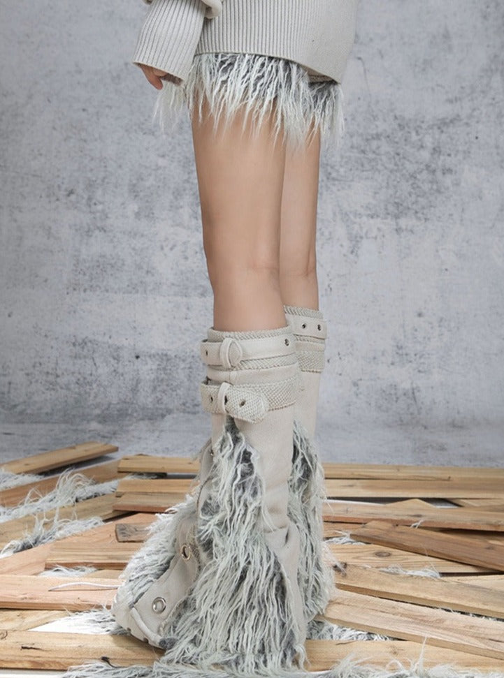 ARIADNAw Fringed Buckle-Strap Boots - Off-White (Women's)