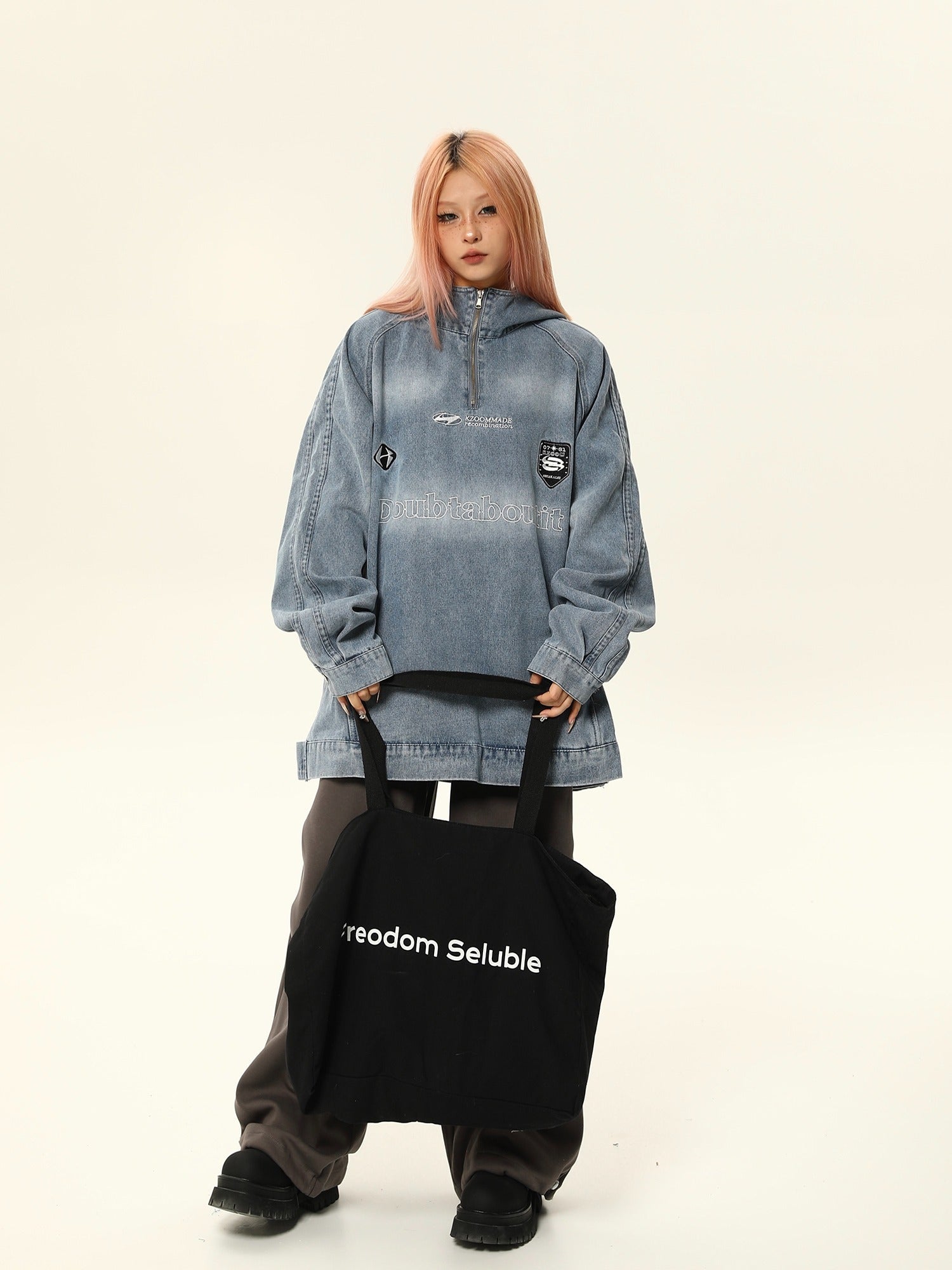 Doubtaboutit Denim Quarter-Zip Pullover Jacket