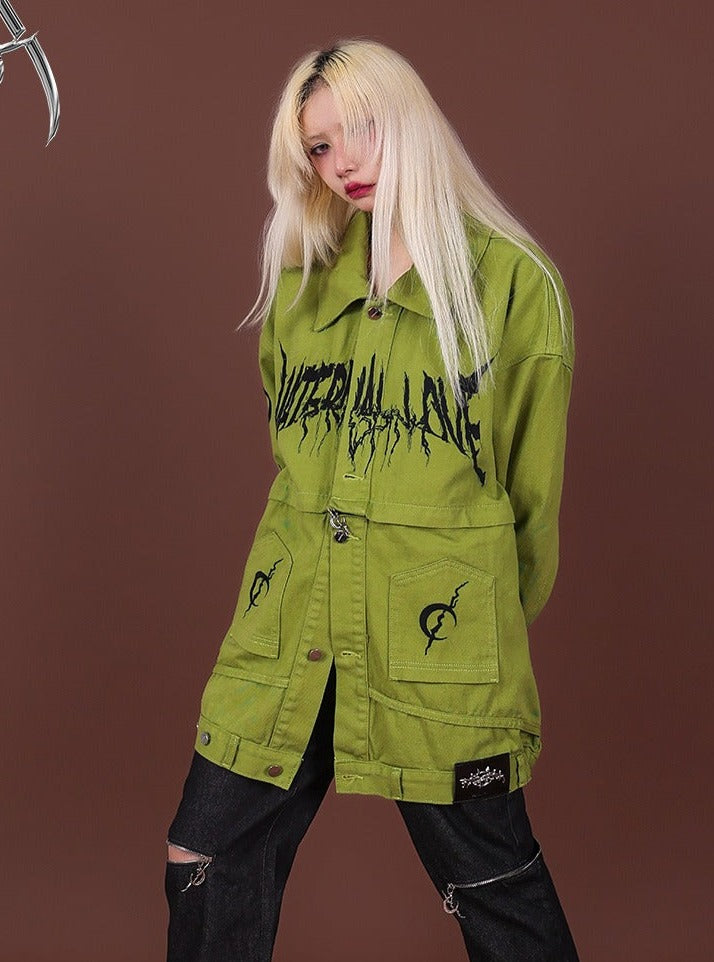 PINKSPINK Graffiti Oversized Utility Jacket - Lime Green and Pastel Pink