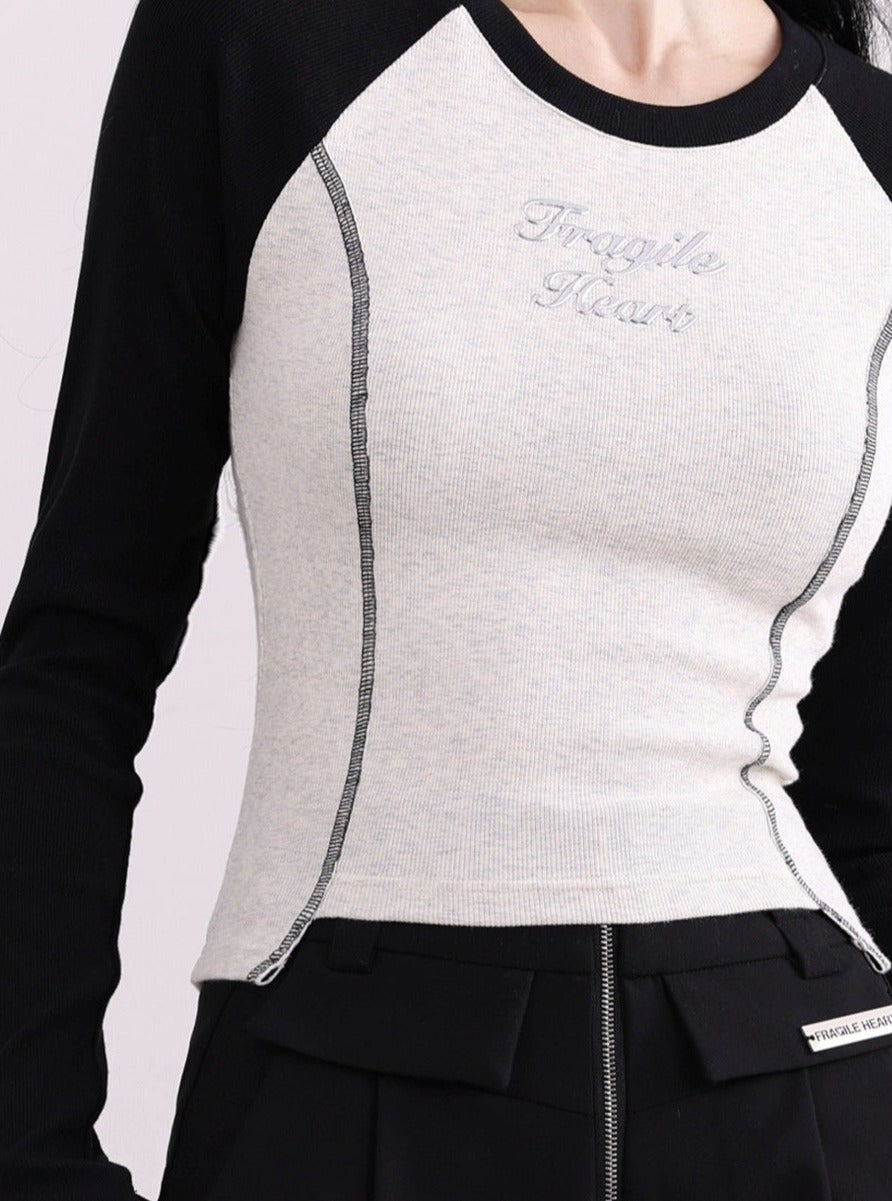 Monochrome Raglan Sleeve Cropped Baseball Tee