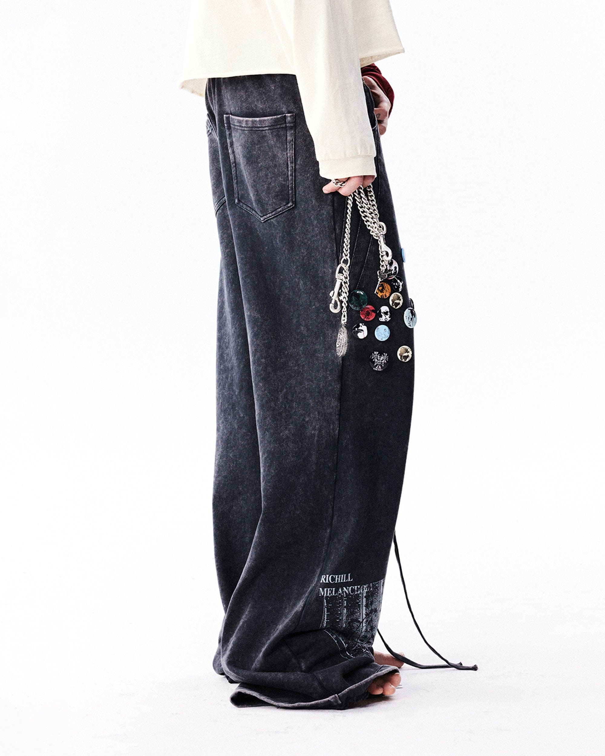 Pin Badges Velvet Wide-Leg Pants