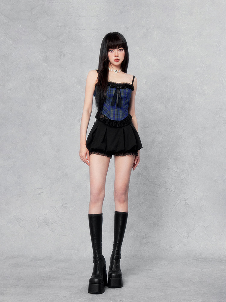 Blue Plaid Lace Corset Top