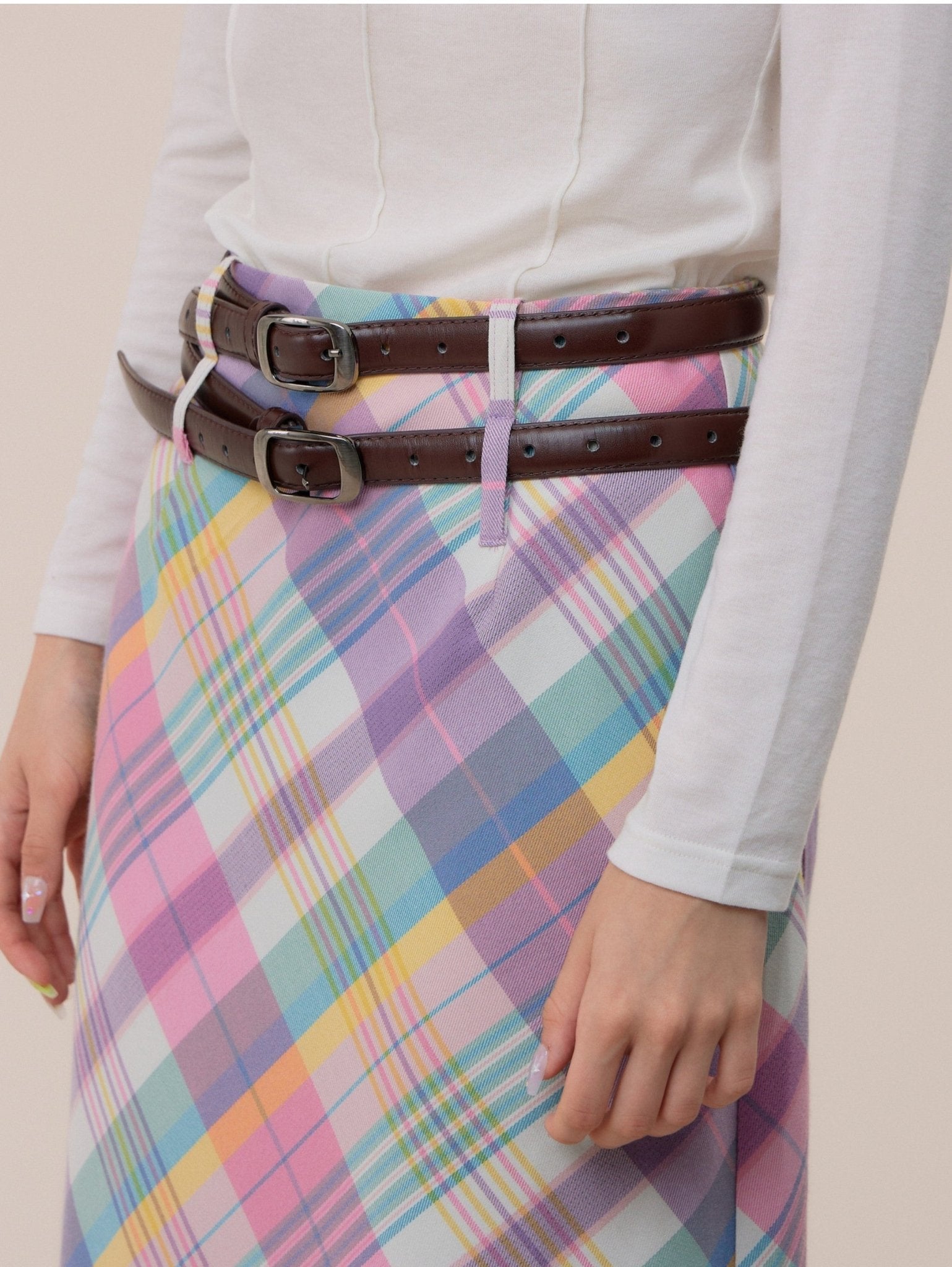 Pastel Plaid Midi Skirt