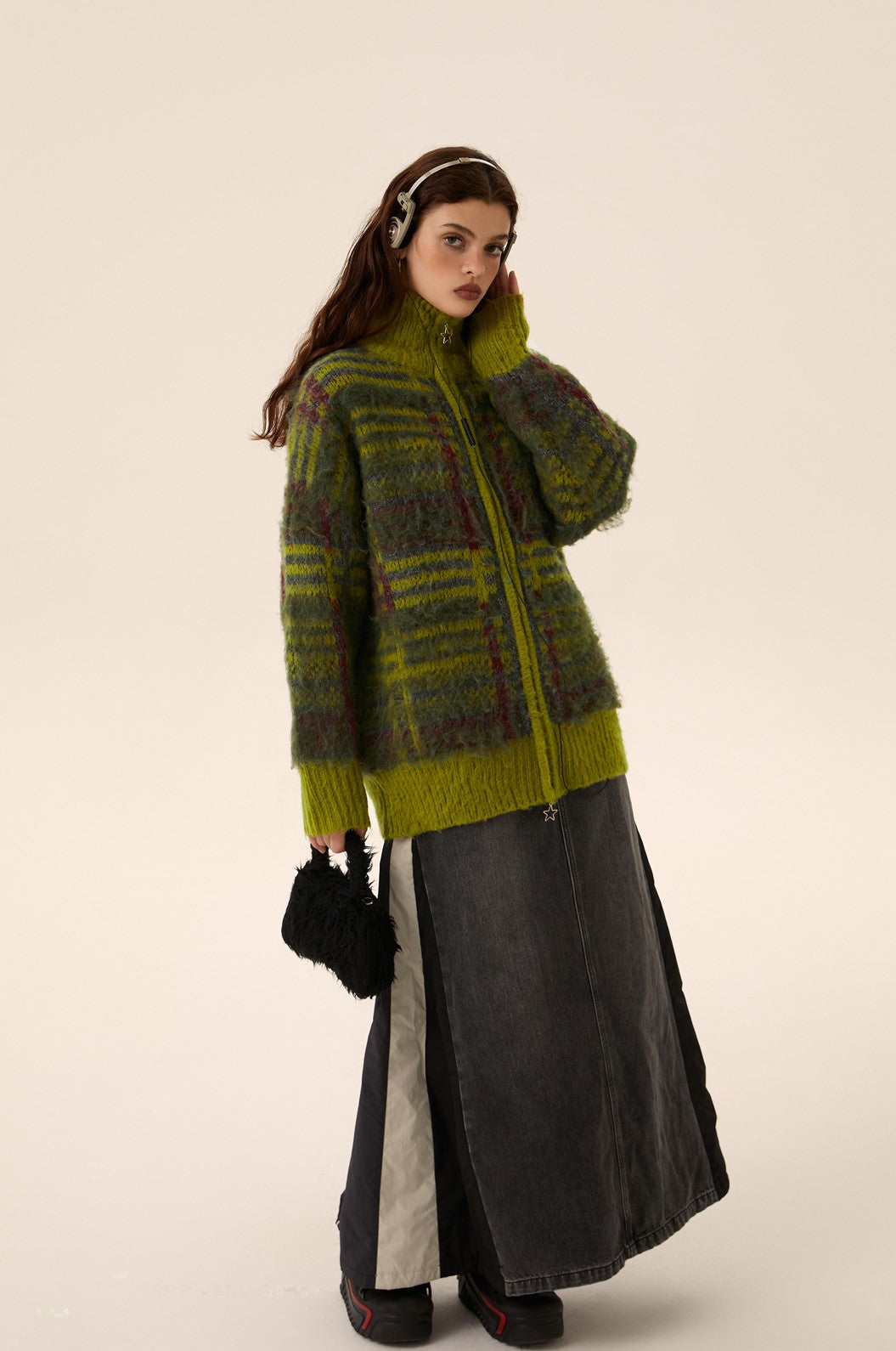 Mohair Knit Zipper Cardigan Sweater Coat